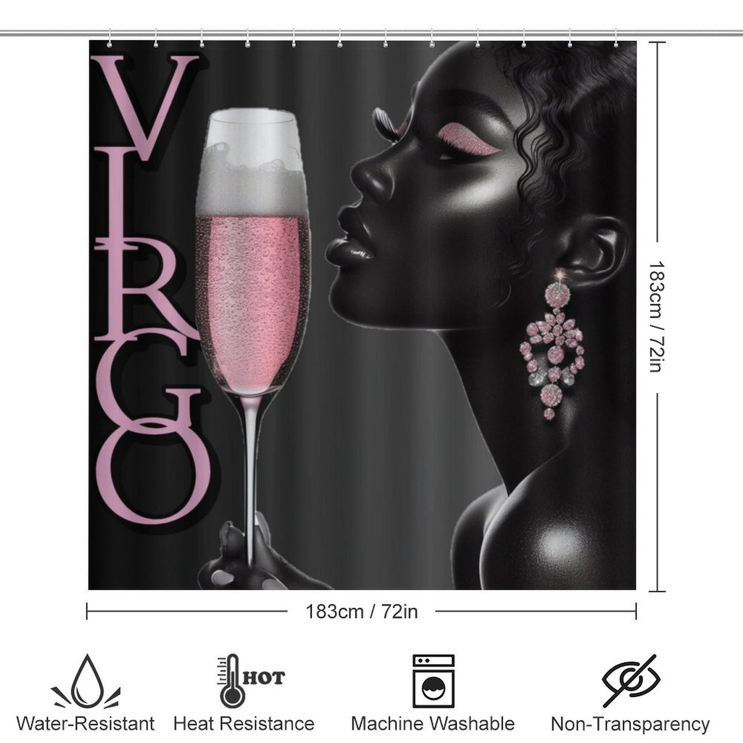 Pink & Black Melanin Virgo Shower Curtain Set with 3 Rugs – Bold Astrology Home Decor