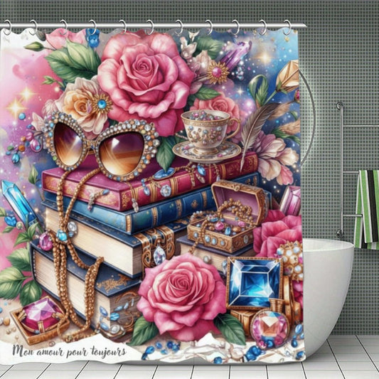 Romantic Vintage Glam Art Print “Mon Amour Pour Toujours” | Elegant Rose & Jewel Wall Decor | Feminine Parisian Aesthetic Home Art