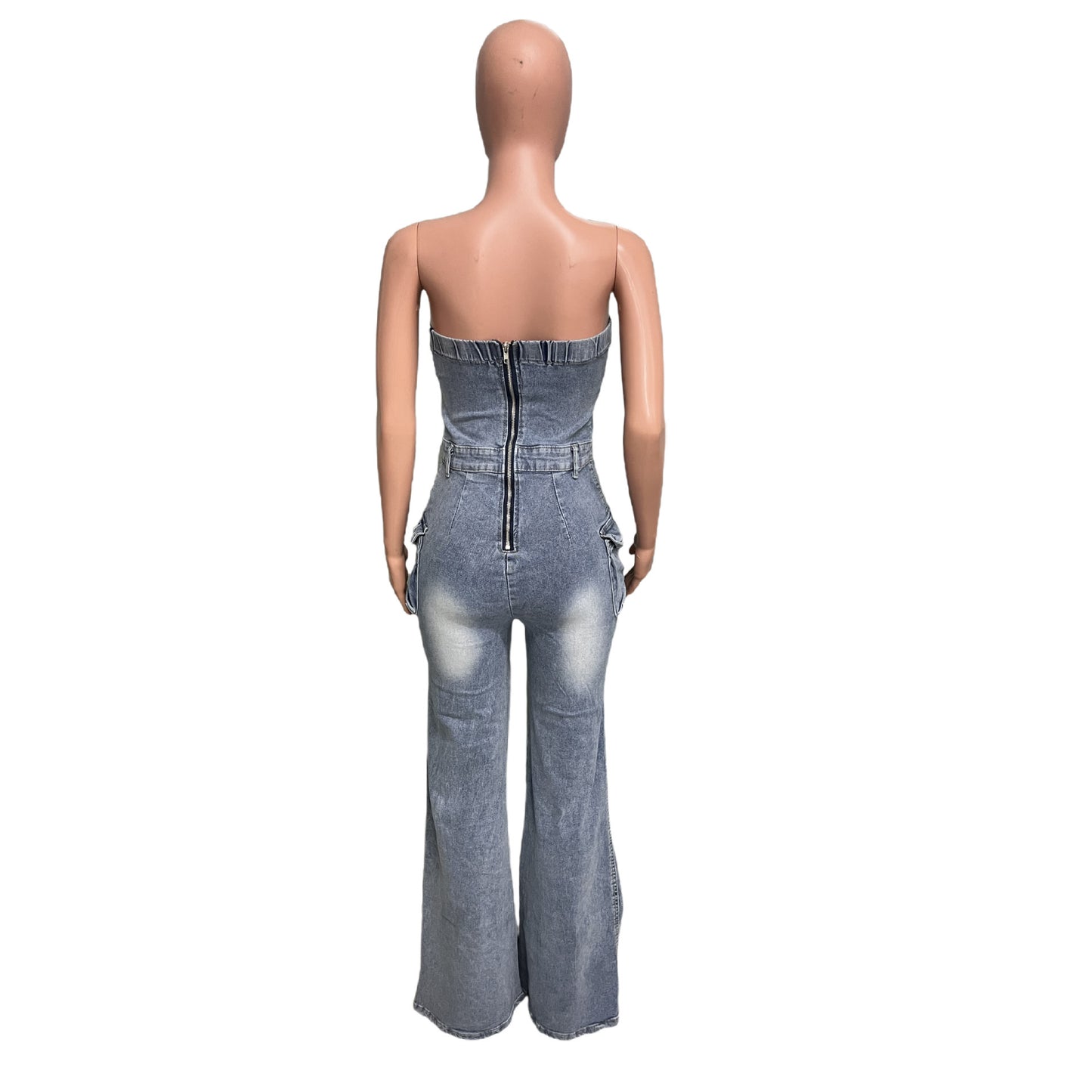 Women’s Sexy Backless Denim Jumpsuit – Slim Fit Stretch Flared Leg Sleeveless Romper | Trendy Streetwear Outfit for Summer, Night Out & Casual Chic Looks