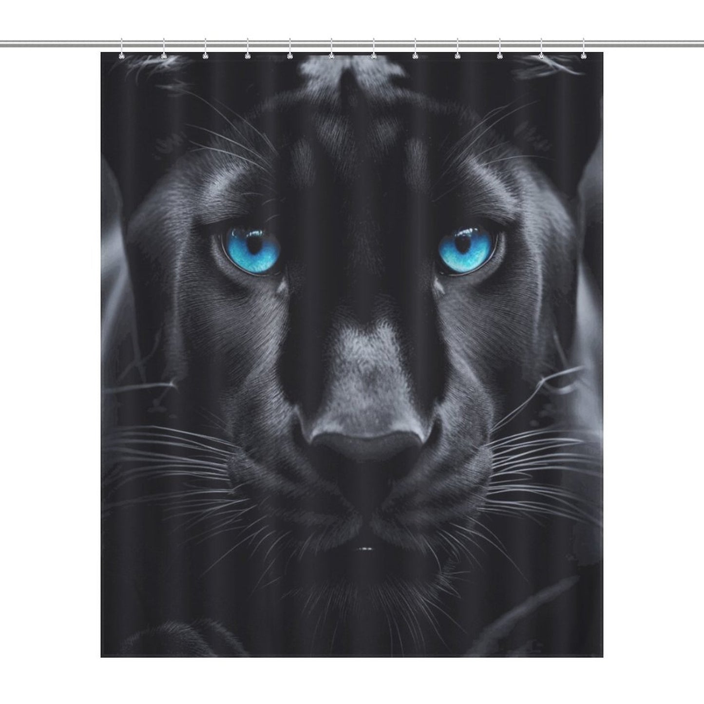 Fierce Black Panther Shower Curtain with Striking Blue Eyes – Bold Animal Design  | Bold African-Inspired Home Decor