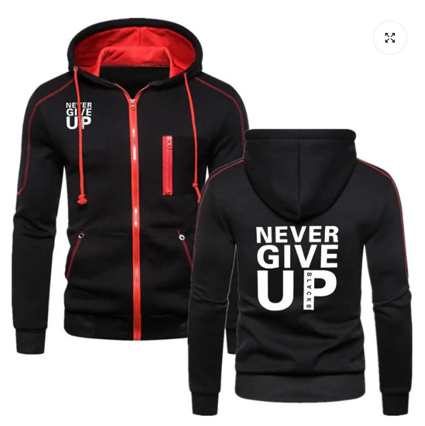 Men’s “Never Give Up” Hoodie – Casual Street wear Pullover | Motivational Graphic Sweatshirt