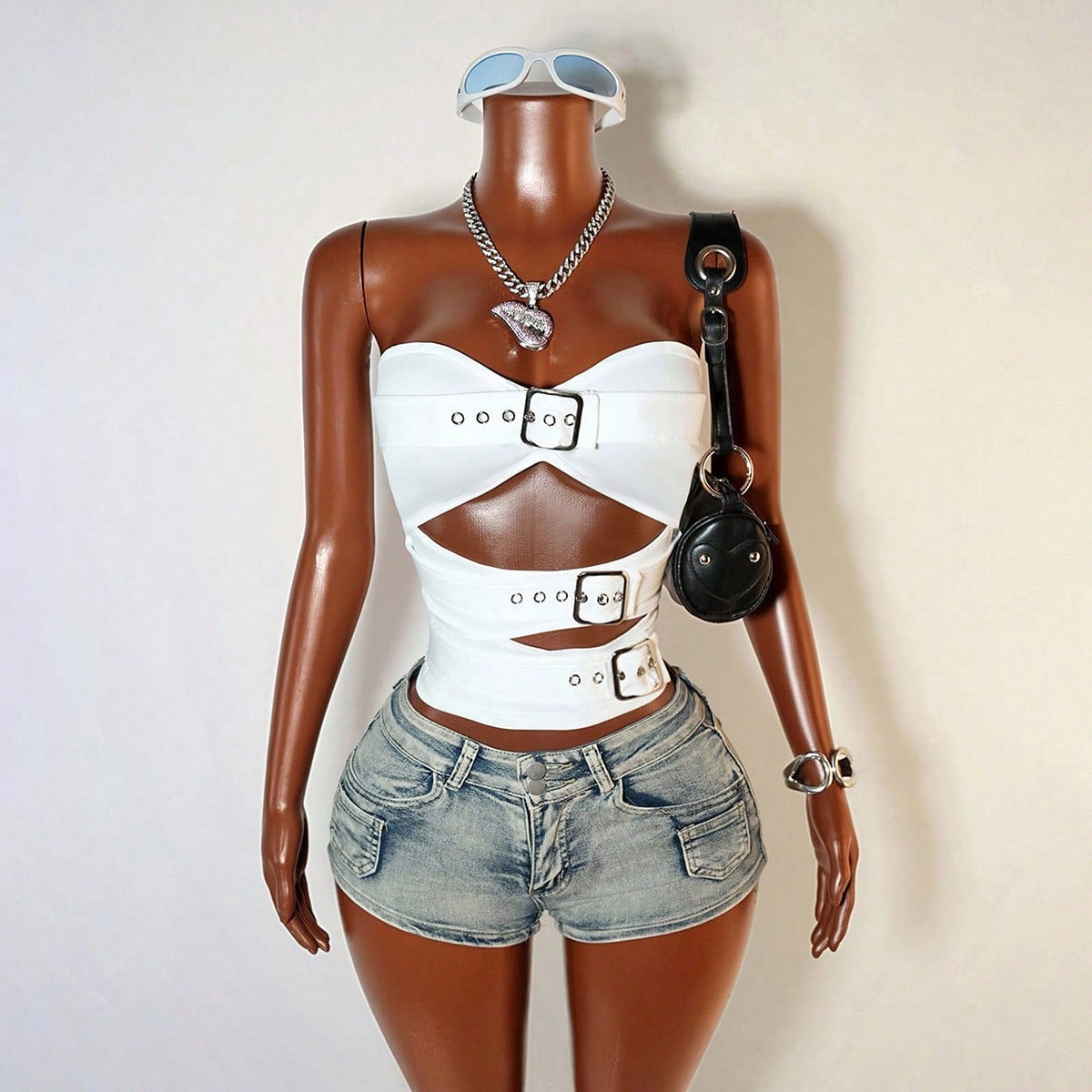 Off-the-shoulder Strapless Hollow-out Fashionable Cropped Tank Top