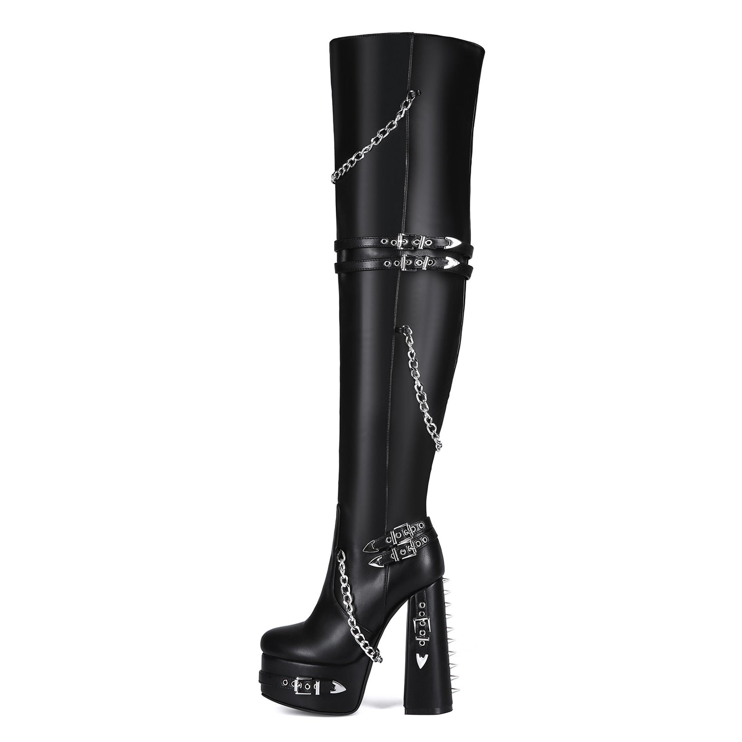 Luxe Rivet Punk Gothic Over-the-Knee Boots – Chunky Heel Statement Thigh Highs | Edgy High Fashion Streetwear Footwear