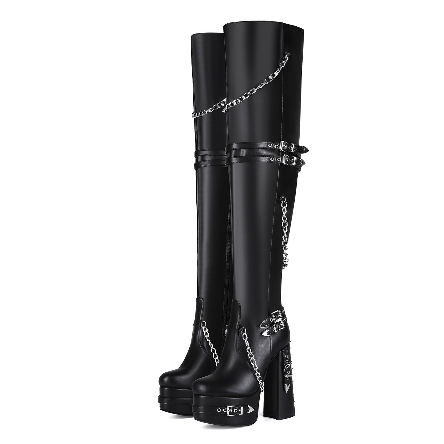Luxe Rivet Punk Gothic Over-the-Knee Boots – Chunky Heel Statement Thigh Highs | Edgy High Fashion Streetwear Footwear
