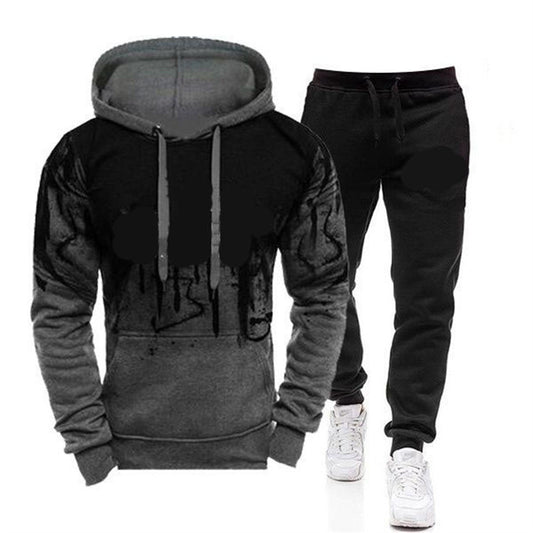 Men's Ink Print Fashion Trend Sweater and Jogger Two-Piece Set - Bold Street Style Look