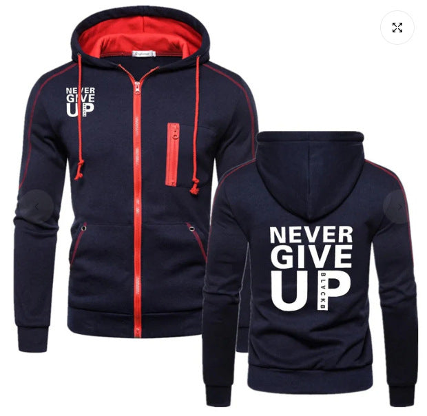 Men’s “Never Give Up” Hoodie – Casual Street wear Pullover | Motivational Graphic Sweatshirt