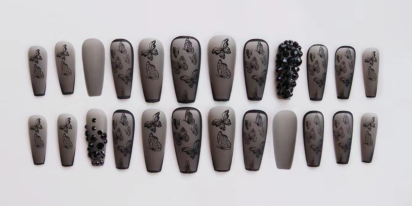 Phantom Dark Butterfly Fake Nails