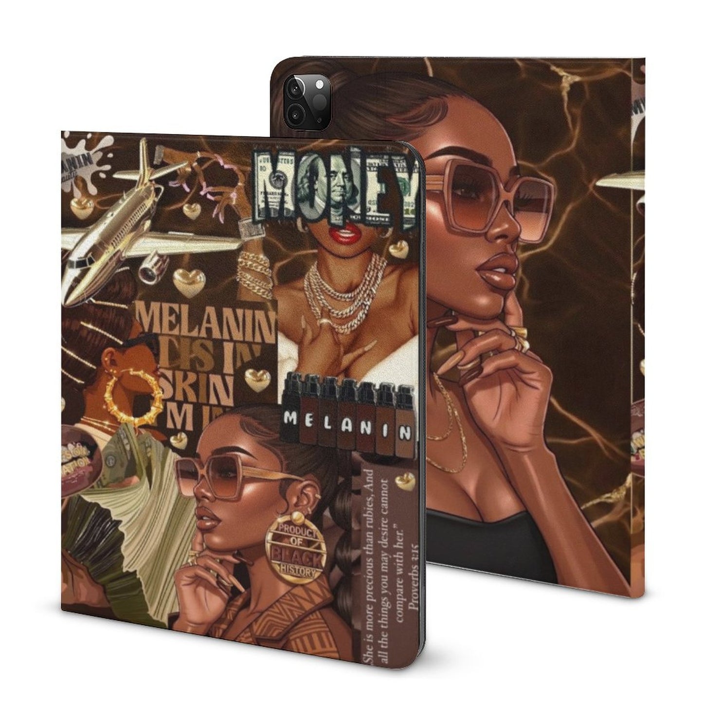 Melanin Queen Book-Style iPad Case with Apple Pencil Holder | Black Girl Luxury Tablet Cover | Protective Folio iPad Protector for Women