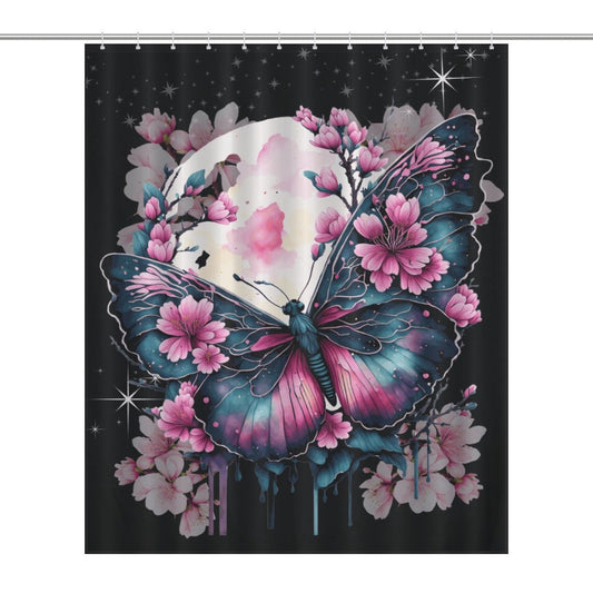 Enchanted Midnight Butterfly Shower Curtain – Black & Blue Elegance