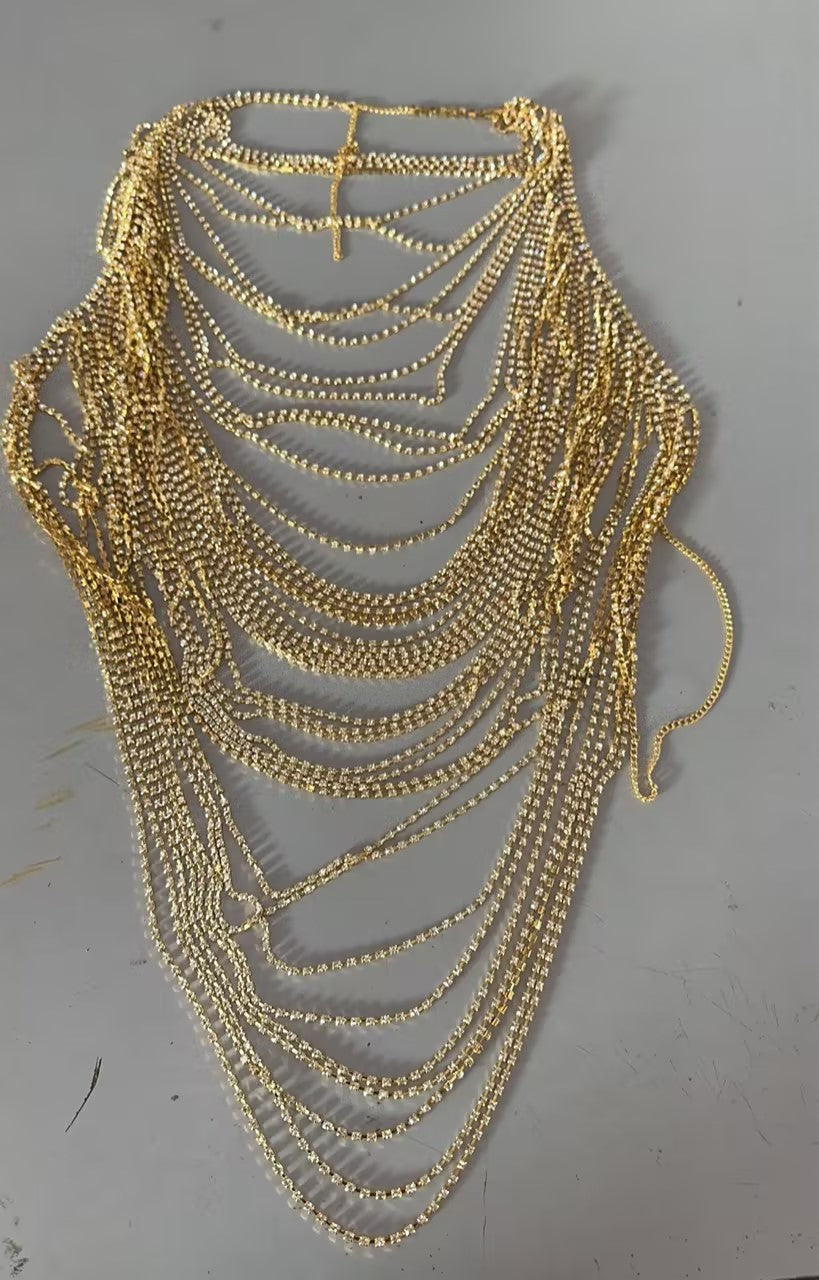 Fashion Chest Chain Jewelry Multilayer Rhinestone Body Necklace – Sexy Statement Crystal Chain for Dresses, Festival & Night Out