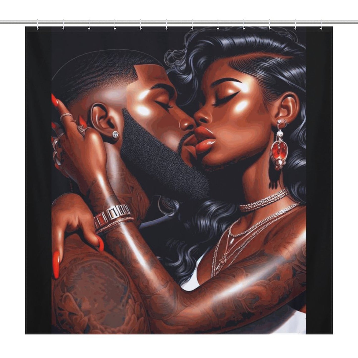 Melanin Romance Shower Curtain - Affectionate Black Love Couple Decor | Transform Your Bathroom into a Romantic Oasis