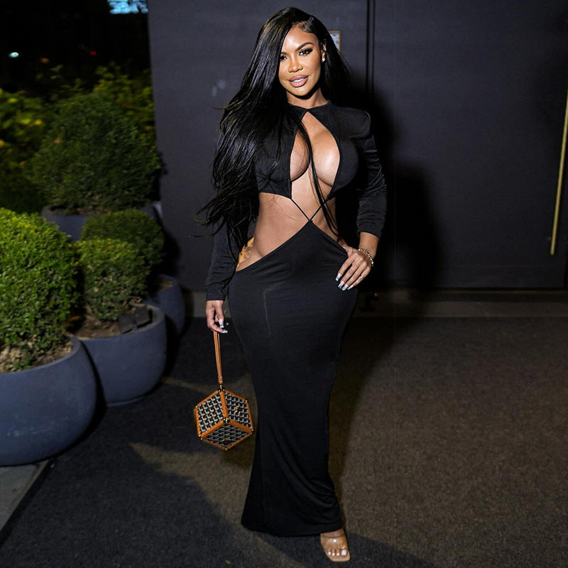 Women’s Hollowed-Out Sheath Long Dress | Sexy Elegant Bodycon Maxi Dress for Evening, Party & Special Occasions