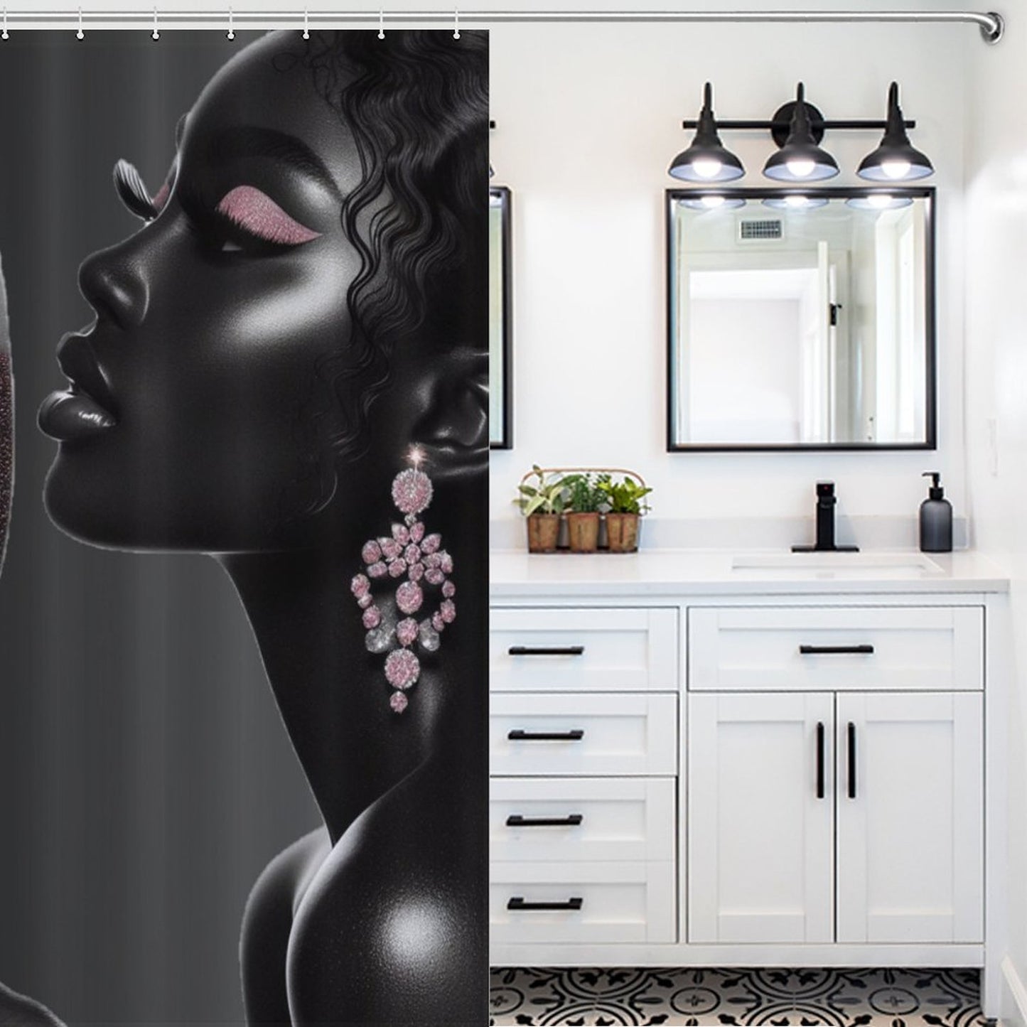 Pink & Black Melanin Virgo Shower Curtain  – Bold Astrology Home Decor