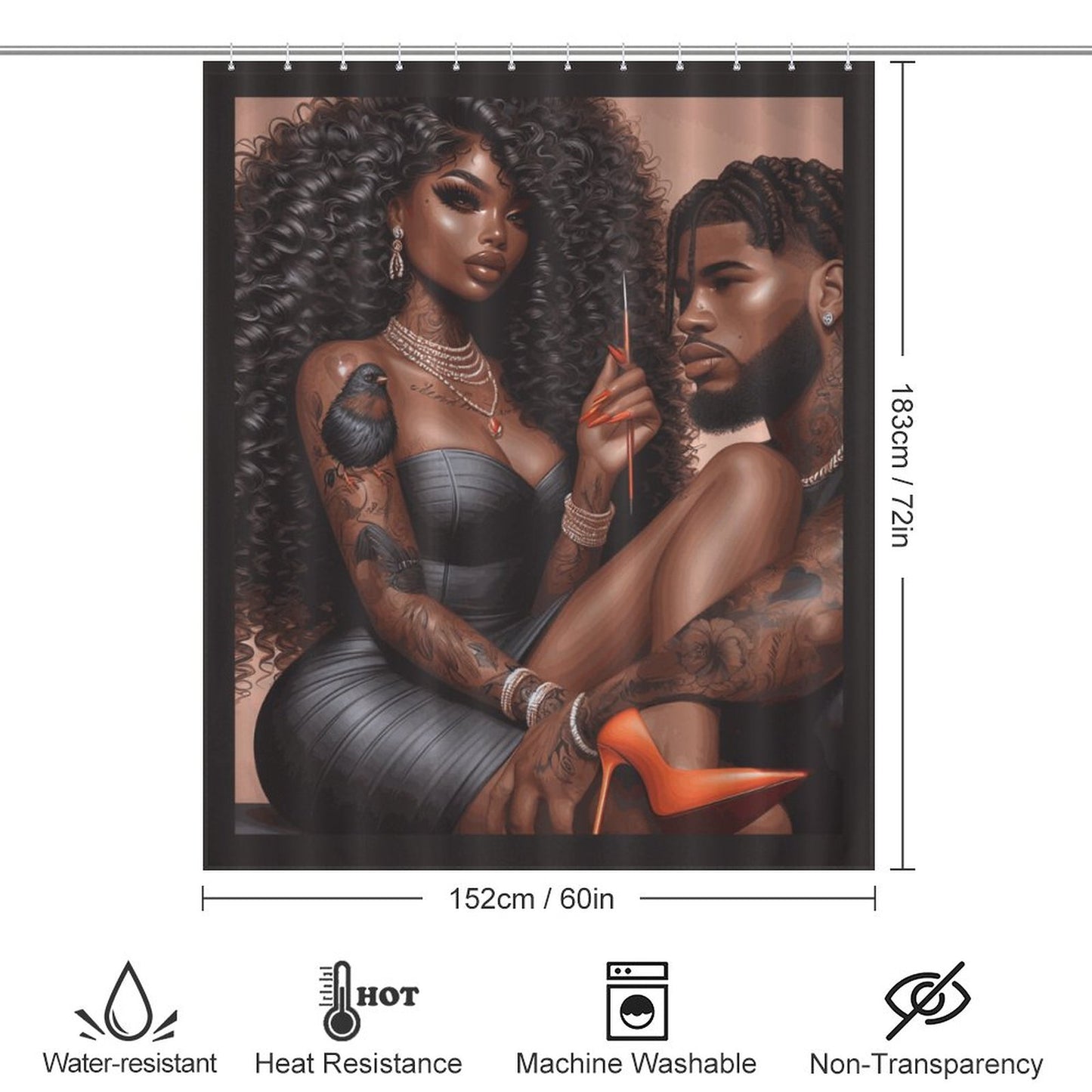 Melanin Love Shower Curtain / Black Love / Master Bathroom/ Guest Bathroom 66x72Inch (168x183cm)