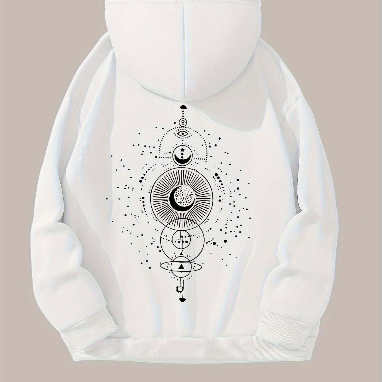 Moon Print Casual Hooded Sweatshirt - Cozy Celestial Style