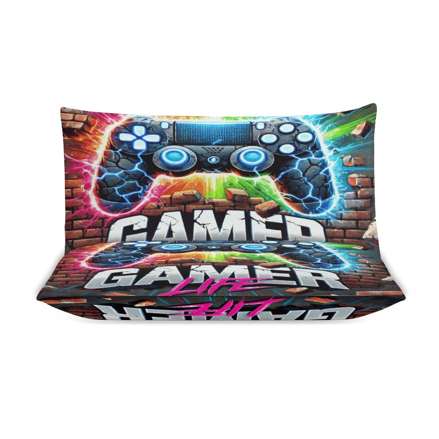 Boys Gamer Life 3-Piece Bedding Set – Dual-Sided Printing – 86"x70" Comforter with Pillowcases – Video Game Bedroom Decor