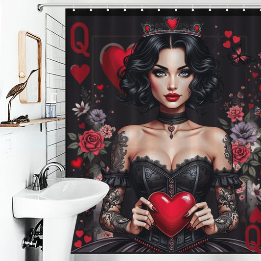 Queen of Hearts Gothic Shower Curtain – Dark Elegance Meets Royalty