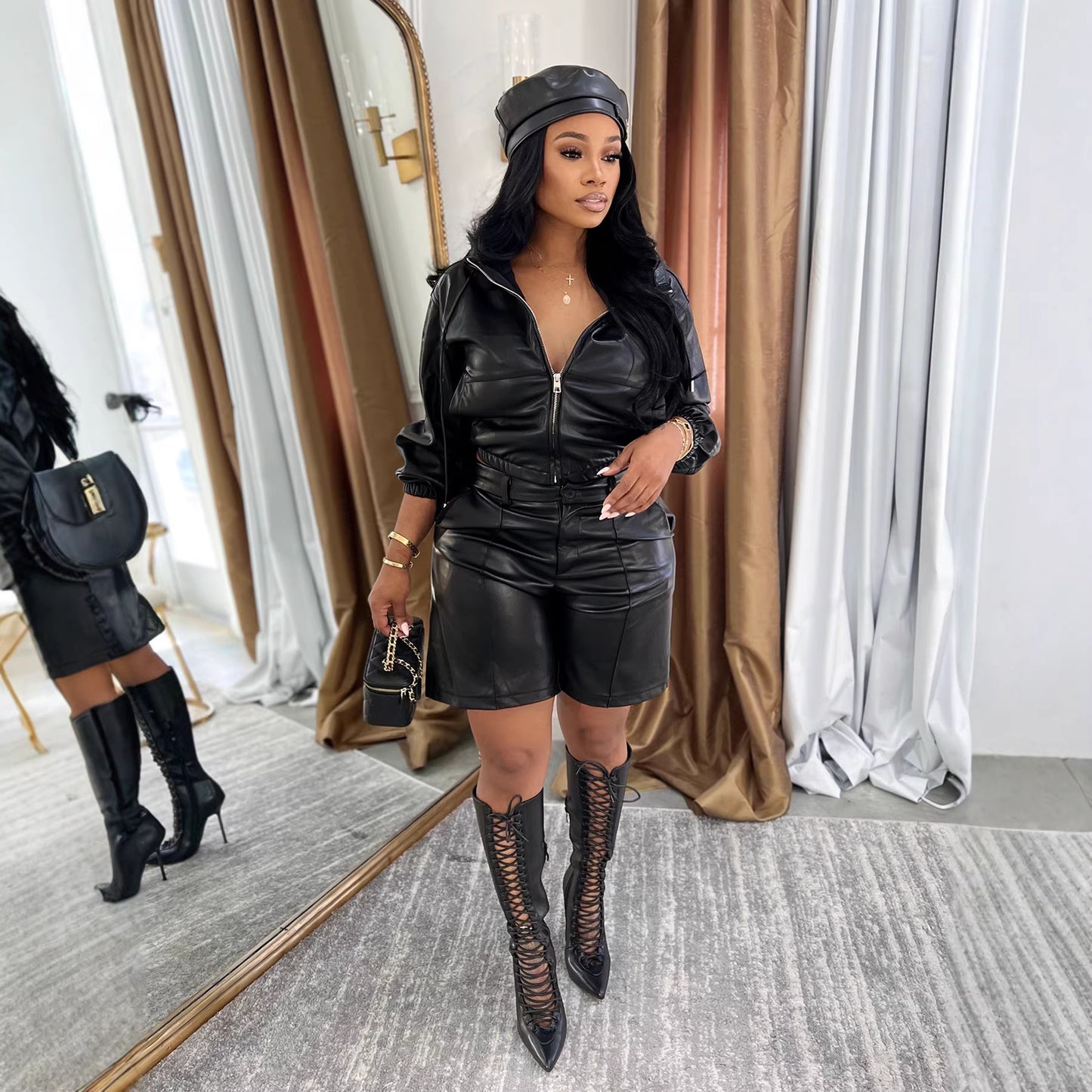 Women’s Long Sleeve Top and Shorts Set – Casual 2 Piece Outfit, Lounge Wear Matching Set, Cozy Streetwear Set for Fall & Summer