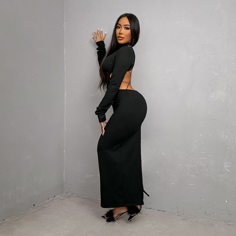 Women’s Slim-Fit Backless Butterfly Turtleneck Dress – Elegant Bodycon Party Look