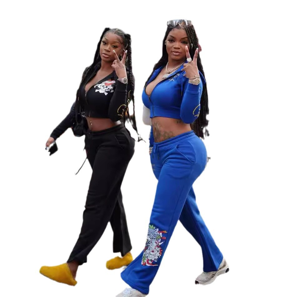 Women’s Casual Streetwear Printed 2-Piece Set – Multicolor Tracksuit | Trendy Graphic Top & Matching Pants | Comfortable Everyday Outfit