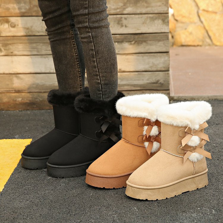 Women’s Bow Retro Ankle Boots | Fleece Lined Winter Boots | Thick Sole Birkenstock-Style Boots | Cozy Warm Snow Boots for Women | Cute Bow Winter Booties