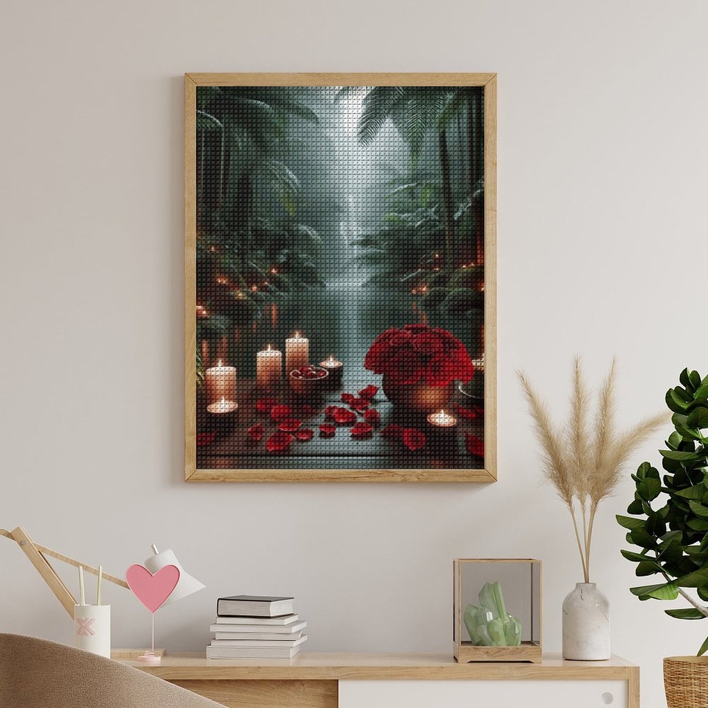 Romantic Candle Light & Rose Petals Unframed Diamond Art Painting Sparkling Wall Art Bedroom Decor | Perfect Gift for Lovers