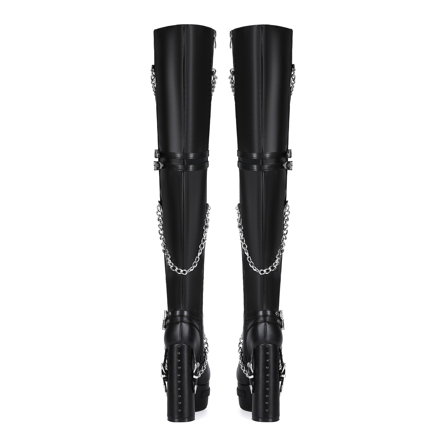 Luxe Rivet Punk Gothic Over-the-Knee Boots – Chunky Heel Statement Thigh Highs | Edgy High Fashion Streetwear Footwear