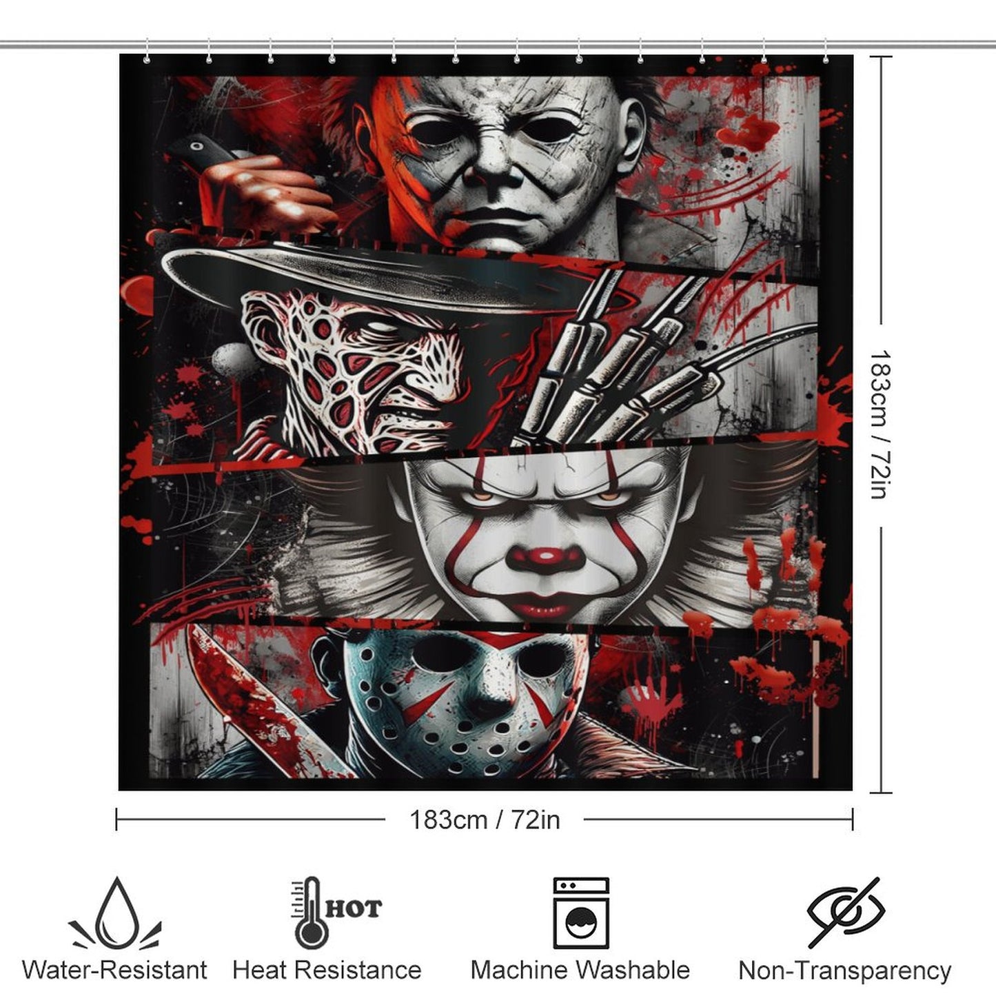 Horror Movie Characters Shower Curtain Set with 3 Rugs