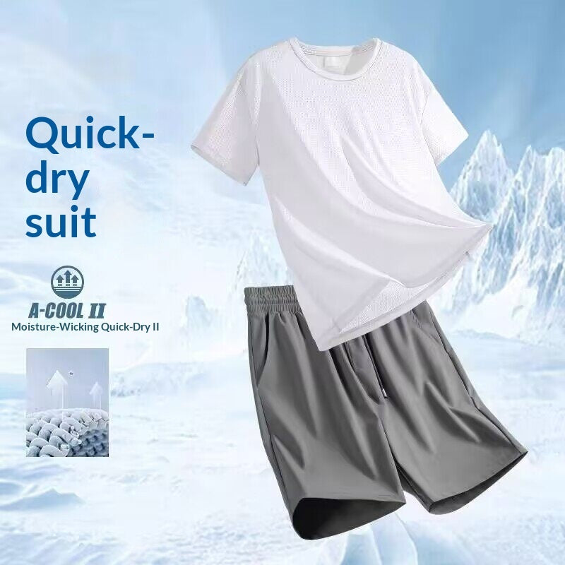 Breathable Men’s Two-Piece Sports Set | Short Sleeve Athletic Outfit with Matching Shorts | Lightweight Gym, Running & Streetwear Set for Summer