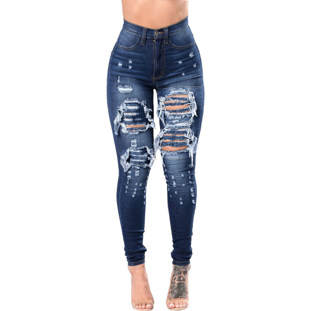 Women's Ripped Denim Washed Jeans