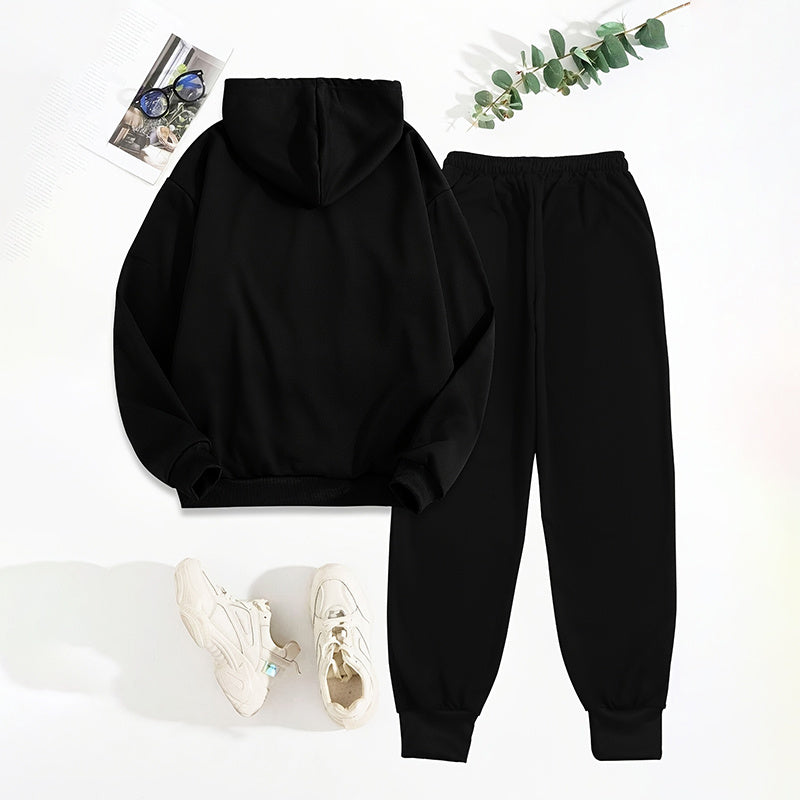 Women's Solid 2-Piece Letter Print Hoodie & Jogger Set – Casual Tracksuit with Pocket & Drawstring Pants | Stylish Lounge wear Outfit