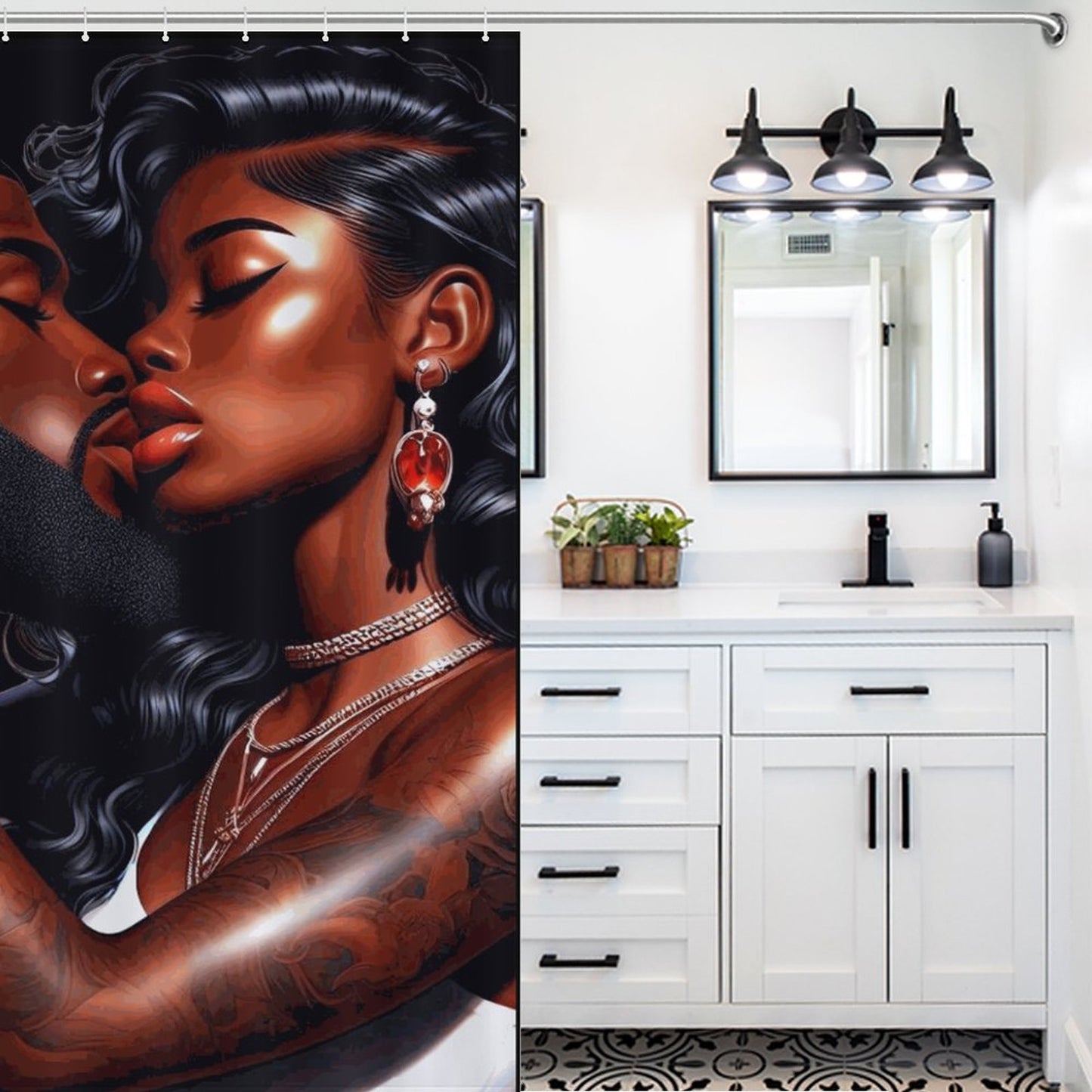 Melanin Romance Shower Curtain - Affectionate Black Love Couple Decor | Transform Your Bathroom into a Romantic Oasis