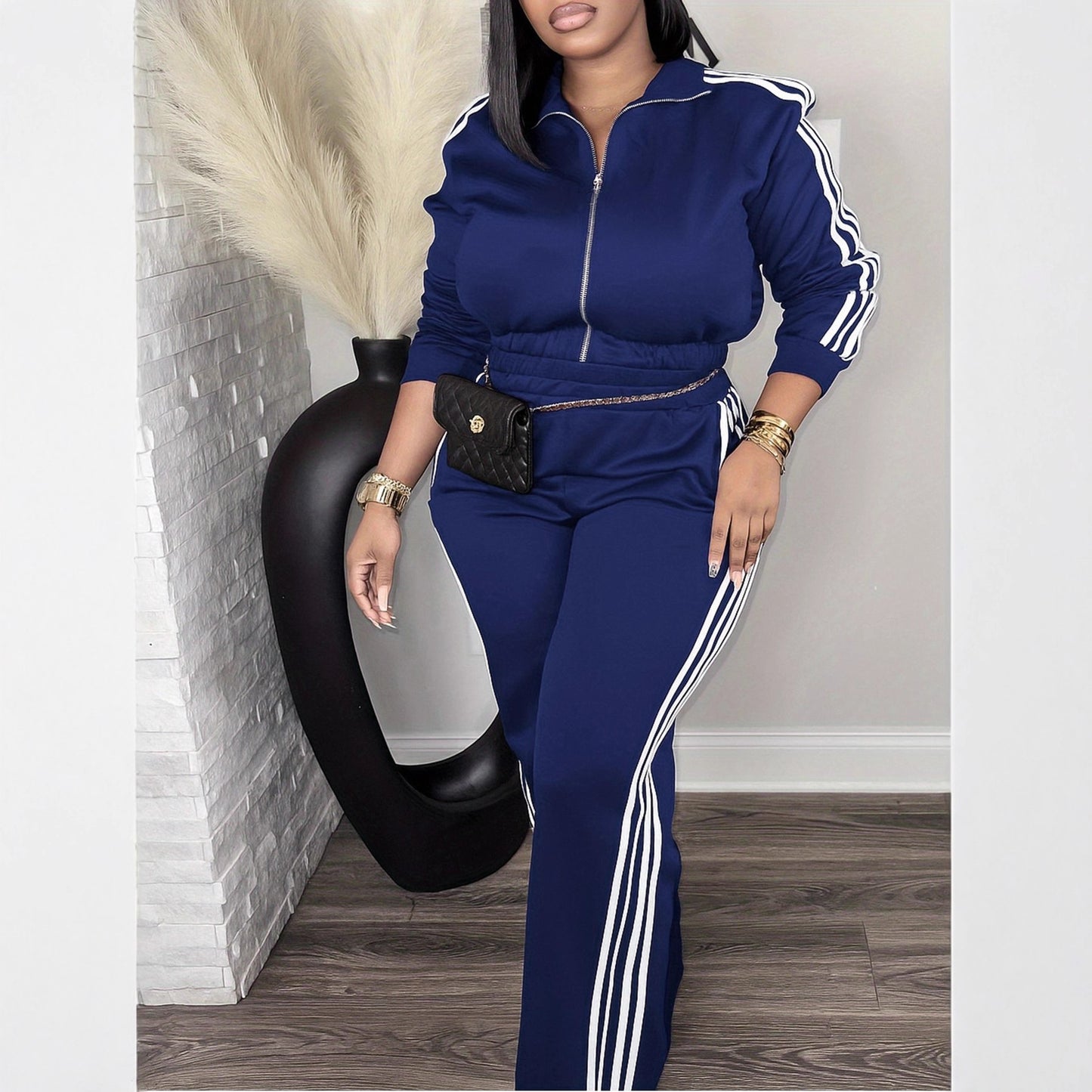 Two-Piece Tracksuit for Women – Zip-Up Long Sleeve Top & Wide Leg Pants | Chic Streetwear Lounge Set