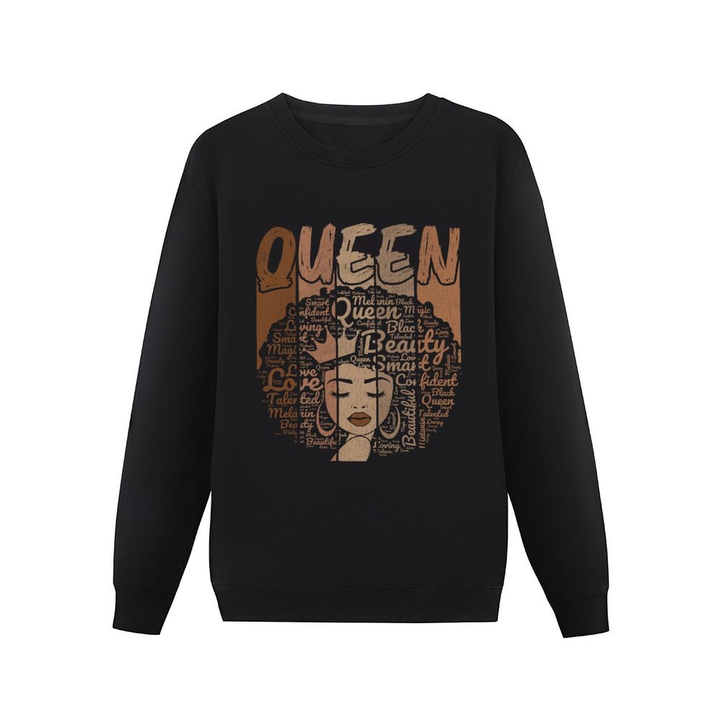 Melanin Queen Sweatshirt – Black Women Empowerment Graphic Pullover | Afro Art Streetwear | Confident Black Queen Fashion