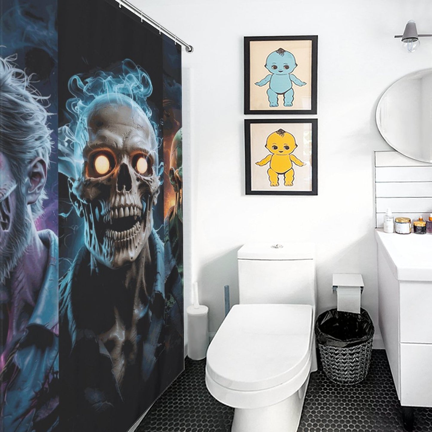 Scary Zombie Skull / Halloween Gothic Creepy Bath Curtain
