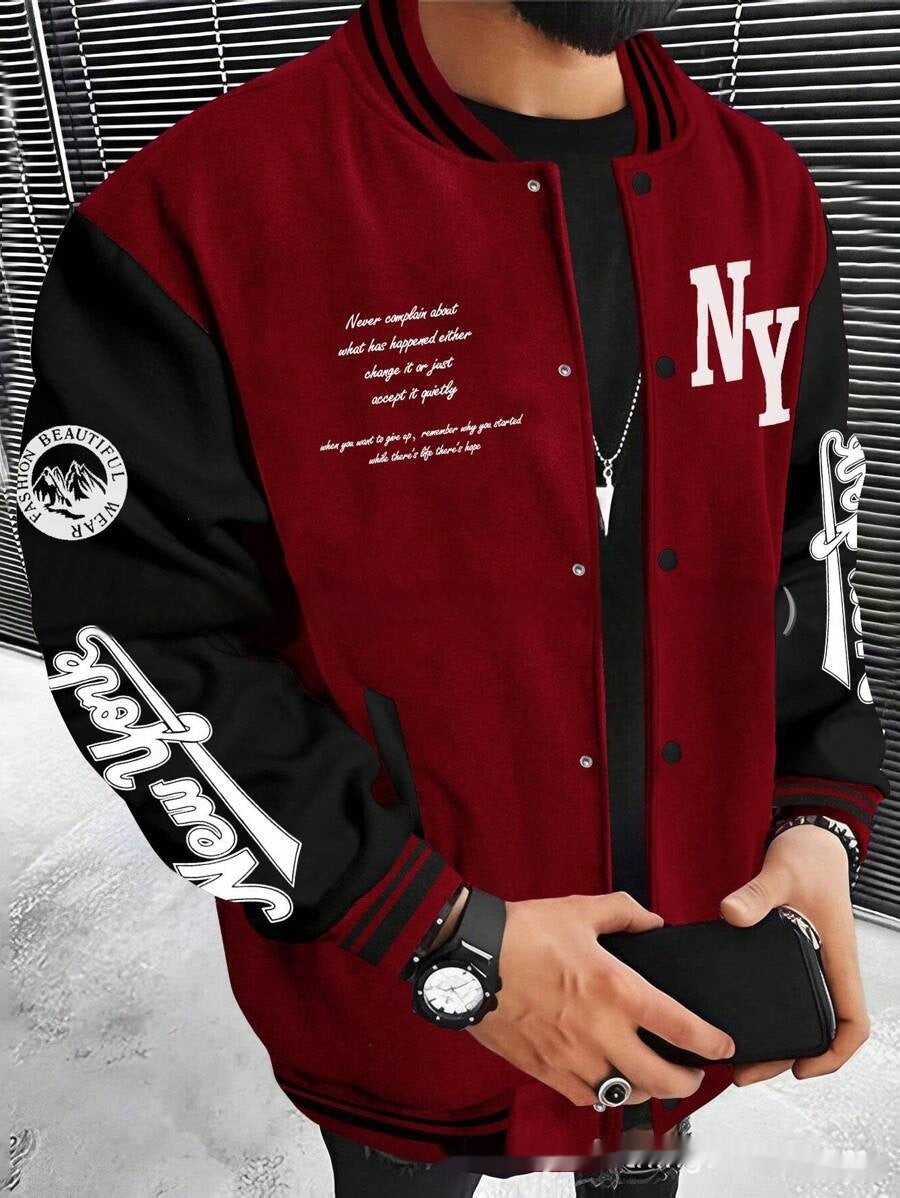 Men’s Baseball Varsity Jacket – Retro Letterman Coat Cardigan Streetwear Style