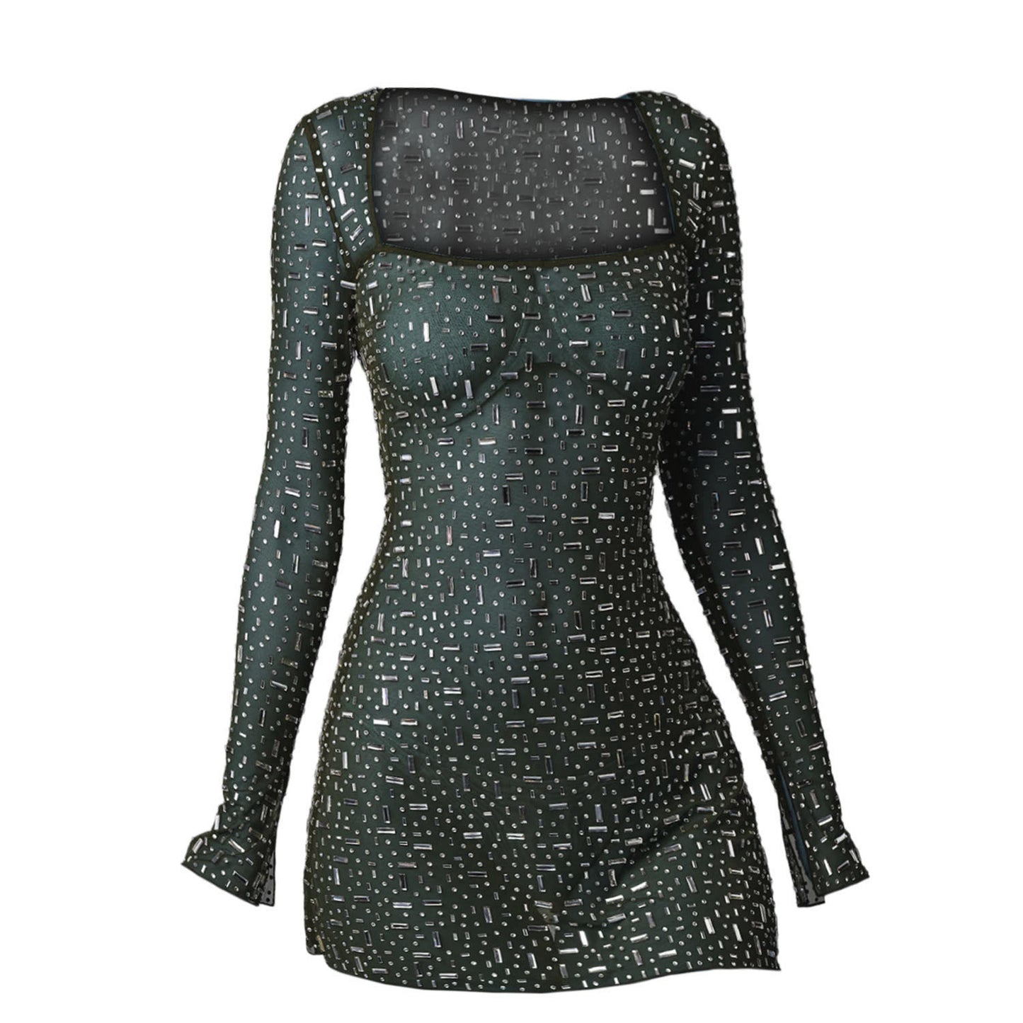 Sequin Bodycon Dress – Sparkly Sleeveless Party Dress with Square Neck | Glam Nightclub Outfit | Tight Micro-Elastic Glitter Dress for Women