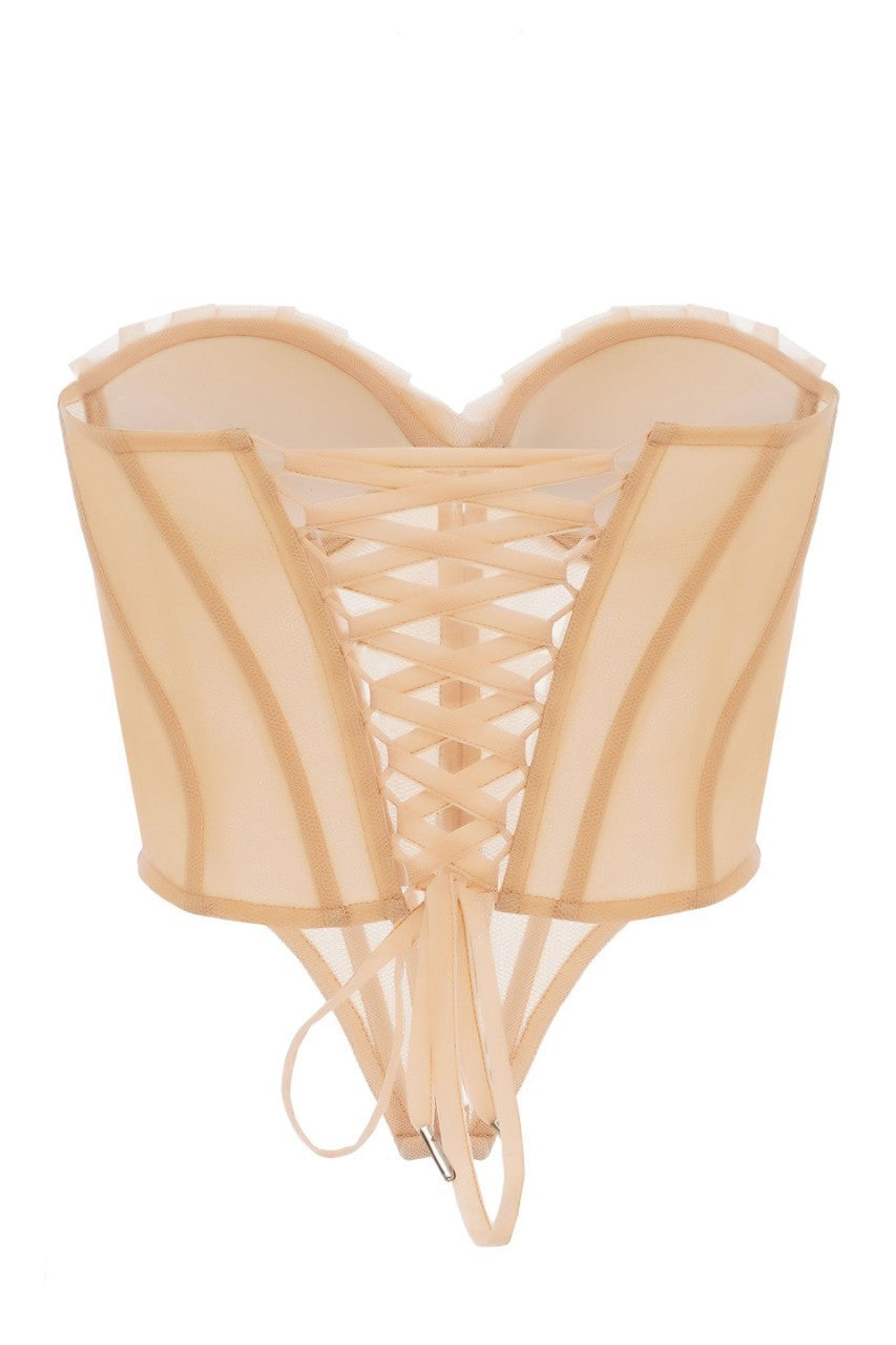 Light Pink Pleated Chest Wrap Corset  Women’s Fishbone Inverted Hem Bustier Top