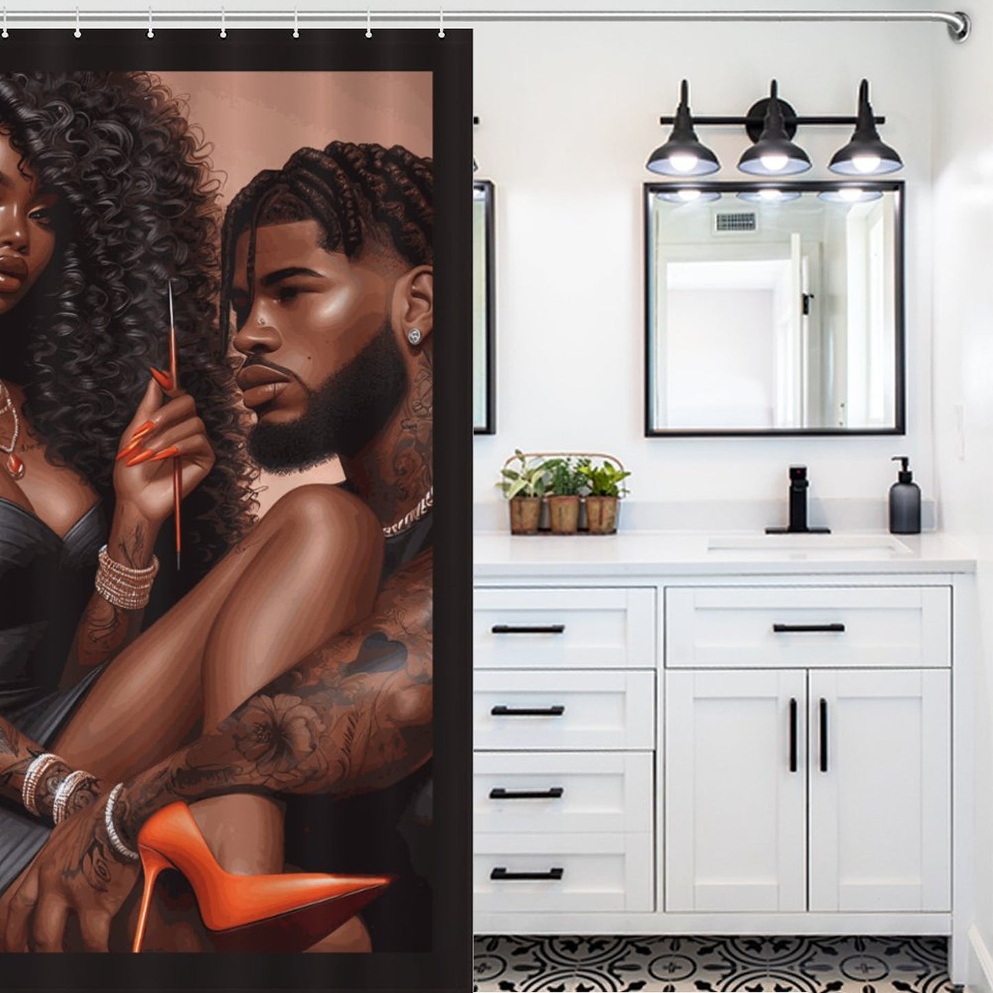 Melanin Love Shower Curtain / Black Love / Master Bathroom/ Guest Bathroom 66x72Inch (168x183cm)