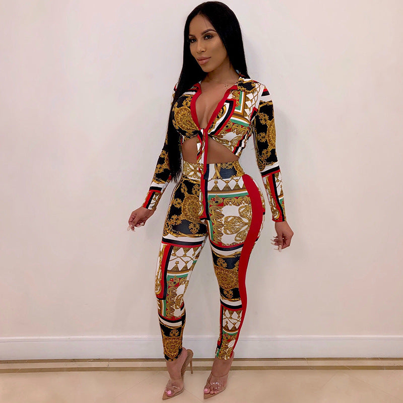Women’s Two-Piece Snakeskin Print Set | Sexy Digital Print Crop Top & High Waist Pants Outfit | Trendy Streetwear Matching Set