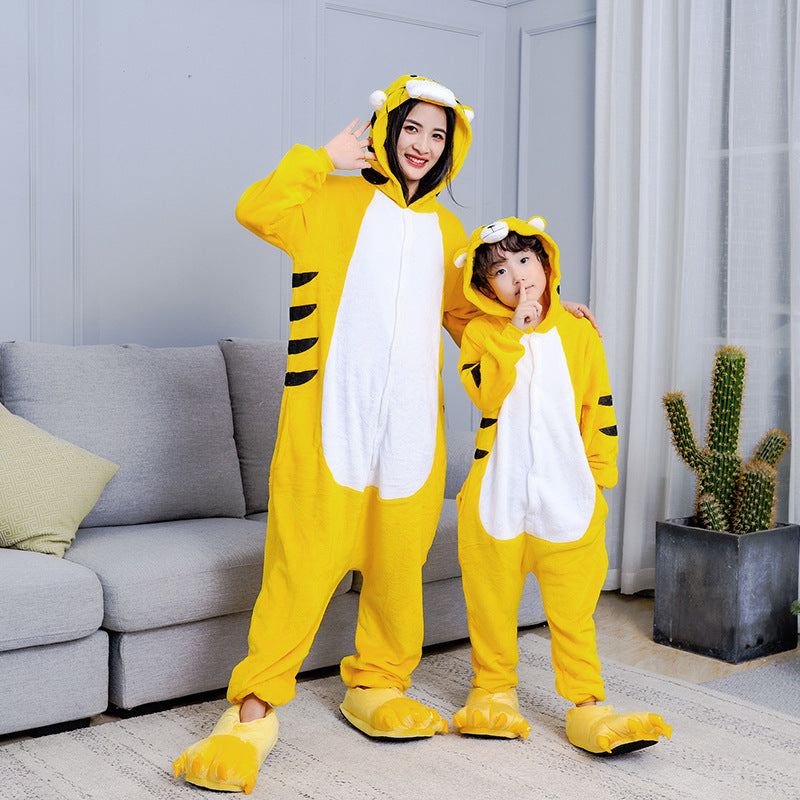 Yellow Hooded Girl Cartoon Family Wear Parent-child Home Pajamas