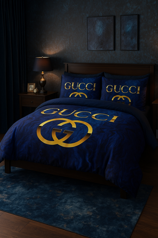 Luxury Blue & Gold Bedding Set – 3 Piece Comforter & Pillowcases | 3-Piece Bedding Set (Dual-sided Printing)