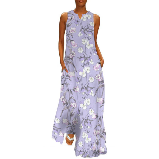 Elegant Women's Purple Flowy Sleeveless Ankle-Length Dress – Perfect for Weddings, Parties, and Summer Chic