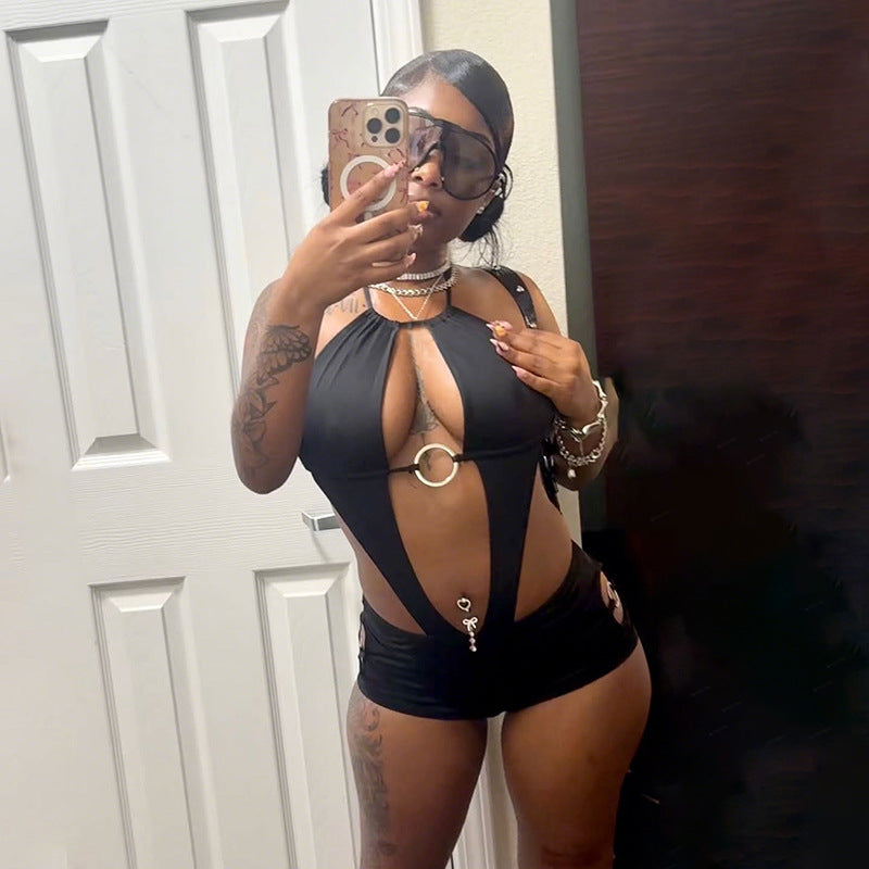 Women’s Sexy Hollow-Out Backless Halter Jumpsuit – Bodycon One-Piece Outfit, Clubwear, Summer Night Out Fashion