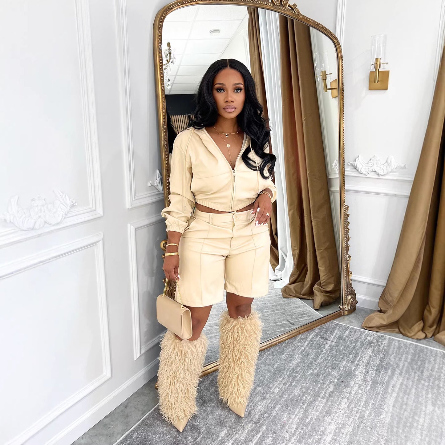 Women’s Long Sleeve Top and Shorts Set – Casual 2 Piece Outfit, Lounge Wear Matching Set, Cozy Streetwear Set for Fall & Summer