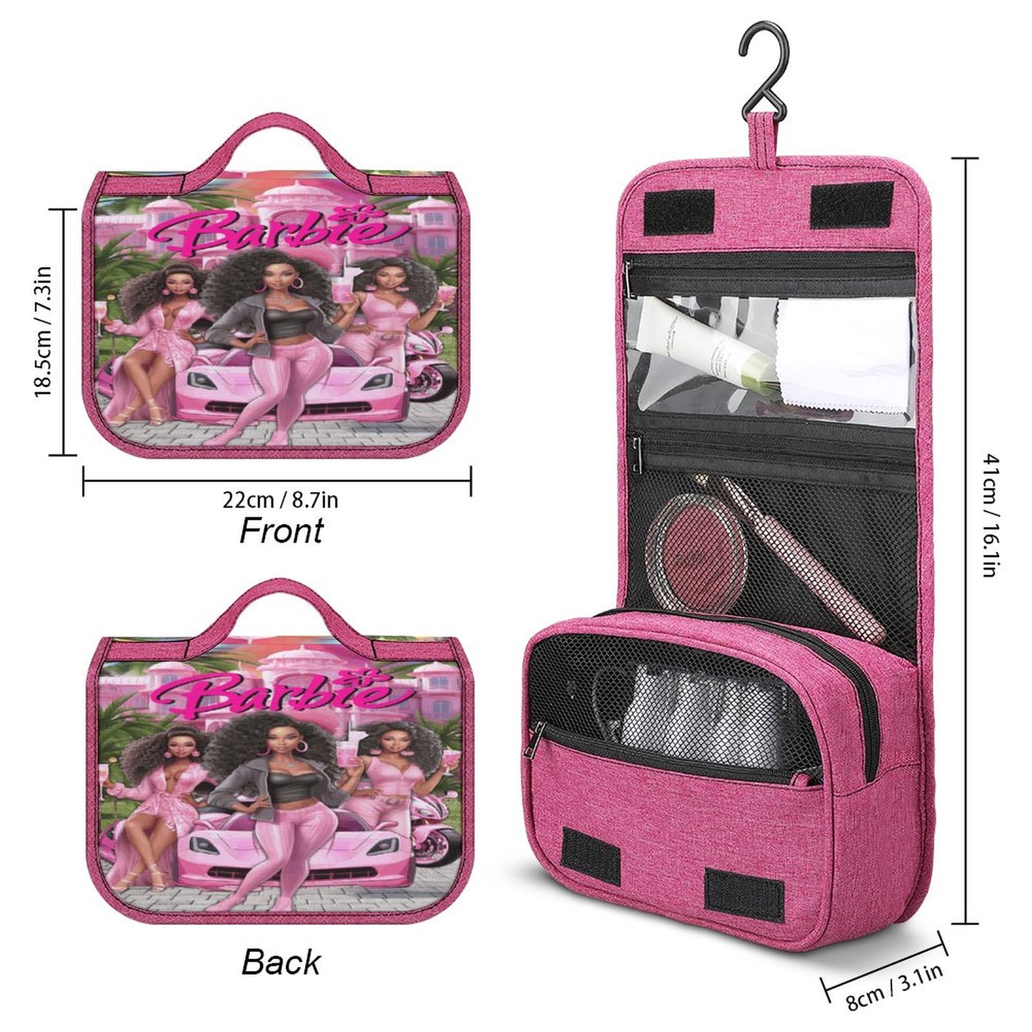 Melanin Barbie Travel Hanging Toiletry Bags/ Women's Make-up Bag