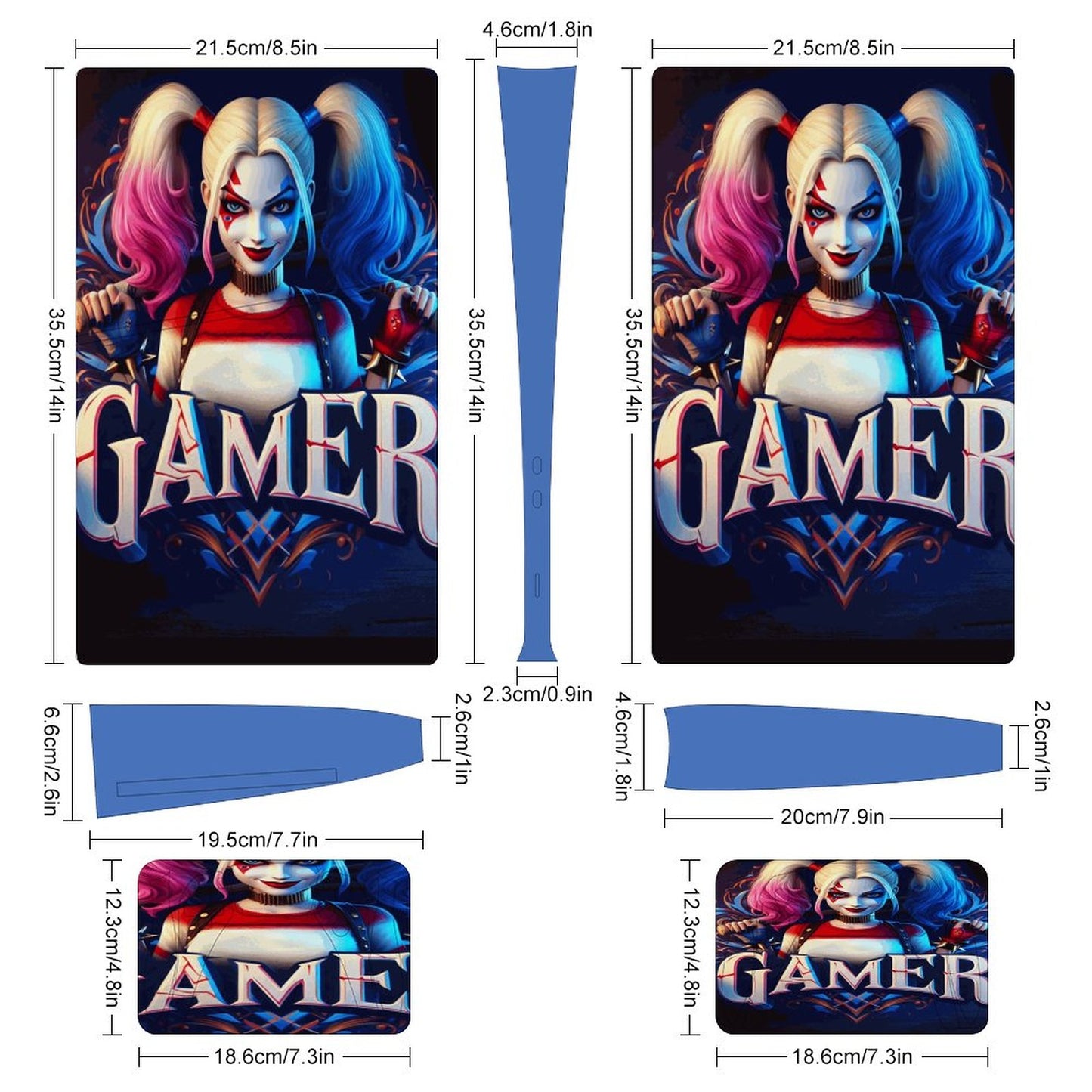 Harley Quinn Sticker for PS5 Slim Controller (Digital Edition) Pink and Blue