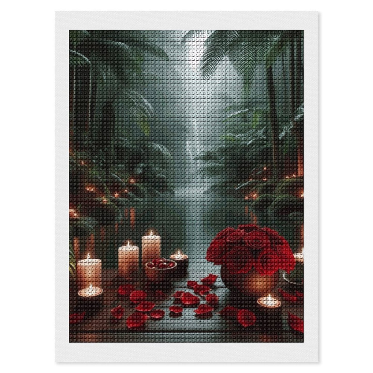 Romantic Candle Light & Rose Petals Unframed Diamond Art Painting Sparkling Wall Art Bedroom Decor | Perfect Gift for Lovers