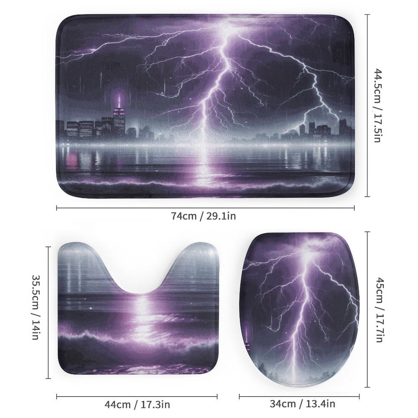 Thunder Storm Shower Curtain Set with 3 Rugs/ Guest Bathroom/ Master Bathroom