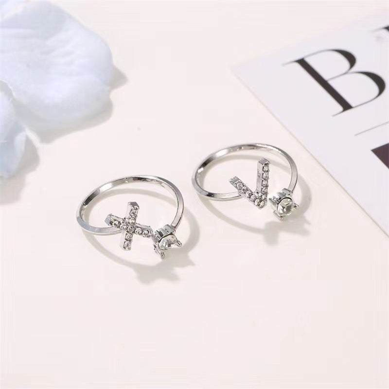 Women's Adjustable Zircon Letters Ring